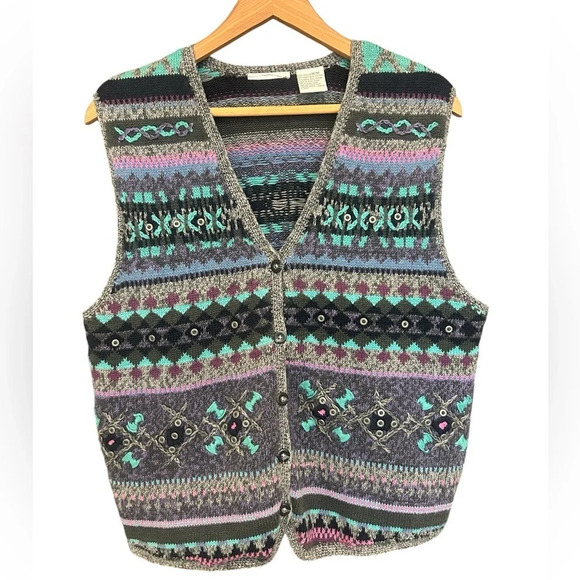 Segrets vintage knit cotton sweater vest size M in  excellent vintage condition - Picture 1 of 12